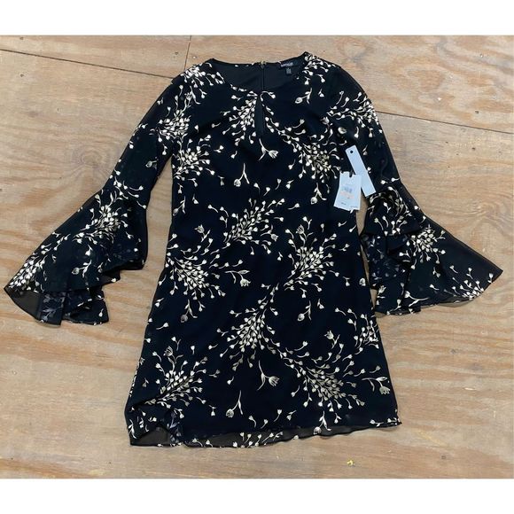 KENSIE (Saks Fifth) NWT Floral Metallic Gold Drop Waist Dress Black Sz 2, MP $98 - Picture 2 of 12
